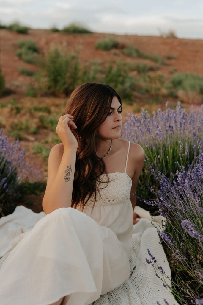 Senior photo session at a lavender farm in southwestern Colorado